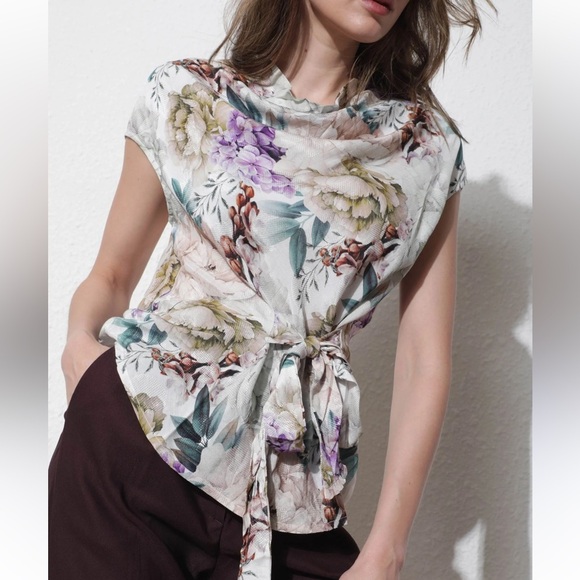 Rareism Women’s Sawyer Multi Cotton Fabric Floral Cowl Neck Top Size X-Small - Picture 1 of 11